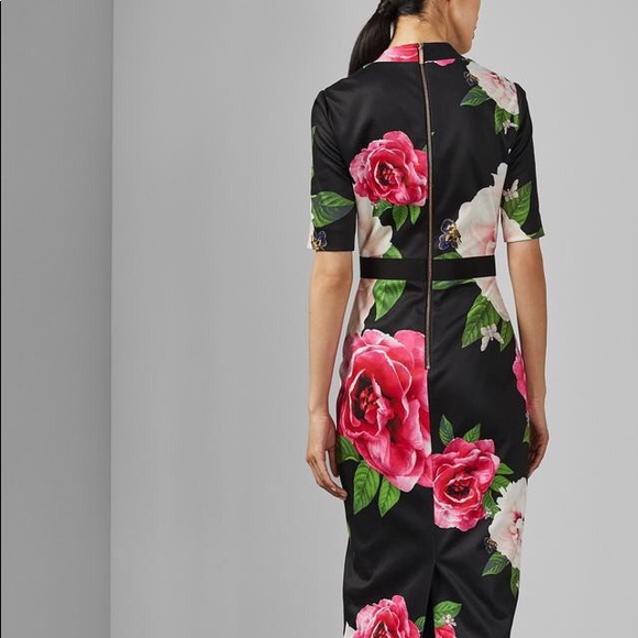 Ted Baker Black Floral Midi Dress - Picture 8 of 10